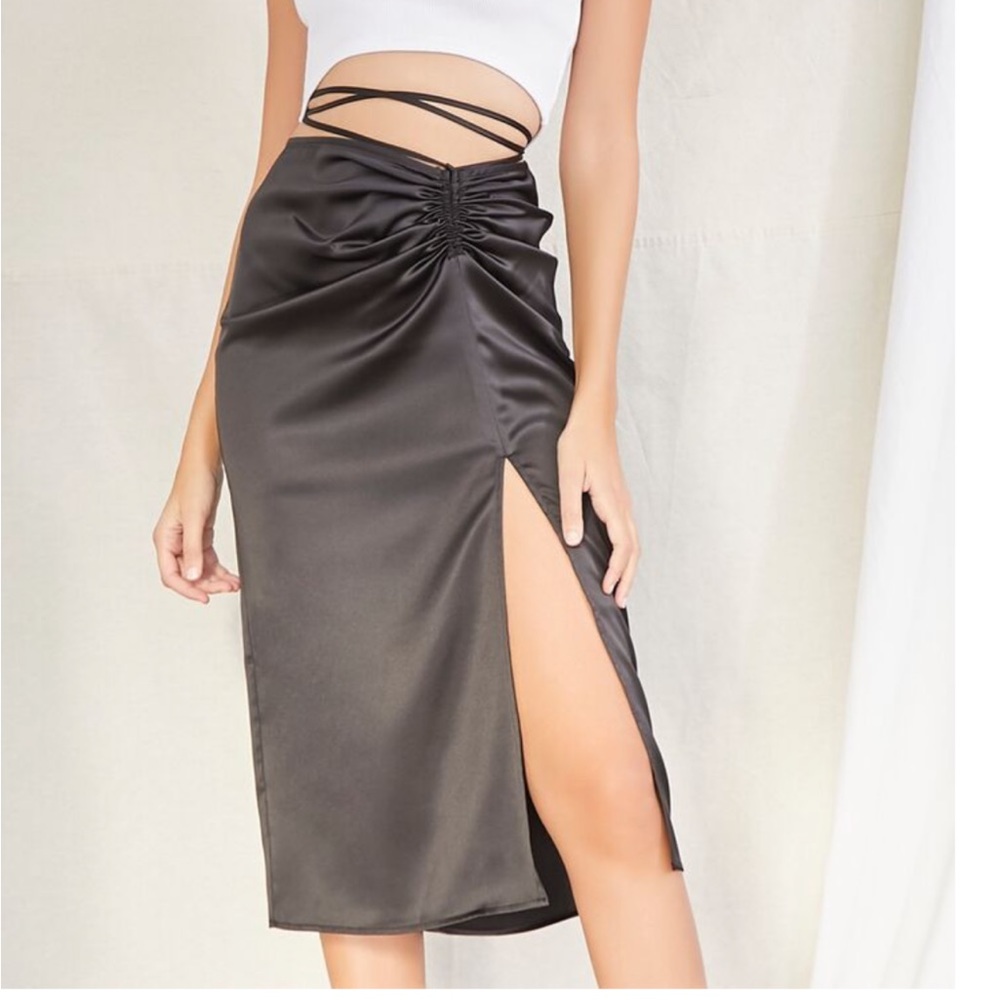 Satin wraparound midi skirt